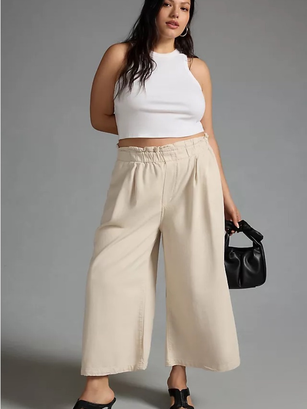Anthropologie Pilcro Large Cream Paperbag Wide Leg High-Rise Pants- Gently used